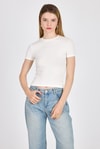 Bluz-Beyaz Viskoz/Yumuşak Kumaş Slim Fit Tişört 1468-rulem