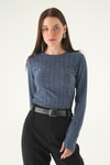 Bluz-Bisiklet Yaka Bluz 8268A İndigo -rulem