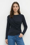 Bluz-Bisiklet Yaka Drapeli Bluz 252134 Siyah -rulem