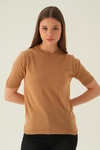Bluz-Bisiklet Yaka Tişört 1444 Camel -rulem