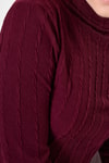 Bluz-Bordo Ajurlu Örgü Desenli Dik Yaka Kadın Bluz 2289-rulem