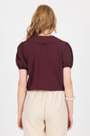 Bluz-Bordo Bağlama Detaylı Bebe Yaka Crop Bluz 8064-rulem