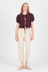 Bluz-Bordo Bağlama Detaylı Bebe Yaka Crop Bluz 8064-rulem