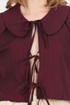 Bluz-Bordo Bağlama Detaylı Bebe Yaka Crop Bluz 8064-rulem