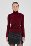 Bluz-Bordo Balıkçı Yaka Drapeli Bluz 2517-rulem
