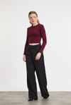 Bluz-Bordo Bisiklet Yaka Bluz 2132-rulem