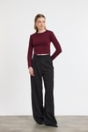 Bluz-Bordo Bisiklet Yaka Bluz 2132-rulem