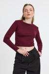 Bluz-Bordo Bisiklet Yaka Bluz 2132-rulem