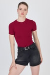 Bluz-Bordo Bisiklet Yaka Viskoz/Yumuşak Kumaş Slim Fit Tişört 1468-rulem