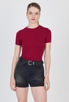 Bluz-Bordo Bisiklet Yaka Viskoz/Yumuşak Kumaş Slim Fit Tişört 1468-rulem
