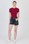 Bluz-Bordo Bisiklet Yaka Viskoz/Yumuşak Kumaş Slim Fit Tişört 1468-rulem