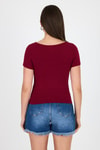 Bluz-Bordo Bisiklet Yaka Viskoz/Yumuşak Kumaş Tişört 1469-rulem