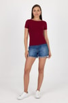 Bluz-Bordo Bisiklet Yaka Viskoz/Yumuşak Kumaş Tişört 1469-rulem