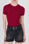 Bluz-Bordo Bisiklet Yaka Viskoz/Yumuşak Kumaş Slim Fit Tişört 1468-rulem
