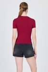 Bluz-Bordo Bisiklet Yaka Viskoz/Yumuşak Kumaş Slim Fit Tişört 1468-rulem