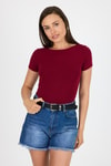 Bluz-Bordo Bisiklet Yaka Viskoz/Yumuşak Kumaş Tişört 1469-rulem