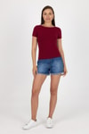 Bluz-Bordo Bisiklet Yaka Viskoz/Yumuşak Kumaş Tişört 1469-rulem