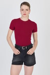 Bluz-Bordo Bisiklet Yaka Viskoz/Yumuşak Kumaş Slim Fit Tişört 1468-rulem