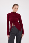 Bluz-Bordo Büzgü Detaylı Balıkçı Yaka Bluz 2458-rulem