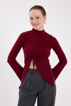 Bluz-Bordo Büzgü Detaylı Balıkçı Yaka Bluz 2458-rulem