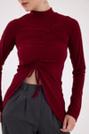 Bluz-Bordo Büzgü Detaylı Balıkçı Yaka Bluz 2458-rulem