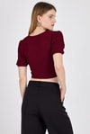 Bluz-Bordo Dantel Detaylı Bürümcük Kumaş Crop Bluz 2231-rulem