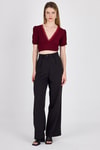 Bluz-Bordo Dantel Detaylı Bürümcük Kumaş Crop Bluz 2231-rulem