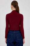 Bluz-Bordo Drapeli Yüksek Yaka Uzun Kollu Bluz 2379-rulem