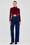Bluz-Bordo Drapeli Yüksek Yaka Uzun Kollu Bluz 2379-rulem