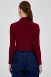 Bluz-Bordo Drapeli Yüksek Yaka Uzun Kollu Bluz 2379-rulem