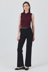 Bluz-Bordo Düğmeli Polo Yaka Sıfır Kol Örme Bluz 2219-rulem