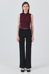 Bluz-Bordo Düğmeli Polo Yaka Sıfır Kol Örme Bluz 2219-rulem