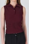 Bluz-Bordo Düğmeli Polo Yaka Sıfır Kol Örme Bluz 2219-rulem
