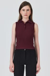Bluz-Bordo Düğmeli Polo Yaka Sıfır Kol Örme Bluz 2219-rulem