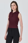 Bluz-Bordo Düğmeli Polo Yaka Sıfır Kol Örme Bluz 2219-rulem
