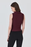 Bluz-Bordo Düğmeli Polo Yaka Sıfır Kol Örme Bluz 2219-rulem