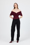 Bluz-Bordo Düşük Omuz Büzgü Detaylı Bluz 13325-rulem