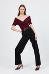 Bluz-Bordo Düşük Omuz Büzgü Detaylı Bluz 13325-rulem