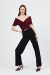 Bluz-Bordo Düşük Omuz Büzgü Detaylı Bluz 13325-rulem