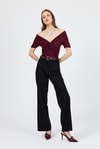 Bluz-Bordo Düşük Omuz Büzgü Detaylı Bluz 13325-rulem