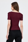 Bluz-Bordo Düşük Omuz Büzgü Detaylı Bluz 13325-rulem