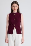 Bluz-Bordo Gold Düğme Detaylı Kolsuz Bluz 2203-rulem