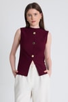 Bluz-Bordo Gold Düğme Detaylı Kolsuz Bluz 2203-rulem
