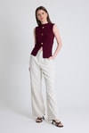 Bluz-Bordo Gold Düğme Detaylı Kolsuz Bluz 2203-rulem