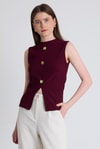 Bluz-Bordo Gold Düğme Detaylı Kolsuz Bluz 2203-rulem