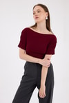 Bluz-Bordo Kayık Yaka Kol Büzgülü Bluz 2515-rulem