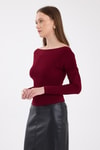 Bluz-Bordo Kayık Yaka Kol Büzgülü Bluz 2433-rulem