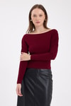 Bluz-Bordo Kayık Yaka Kol Büzgülü Bluz 2433-rulem