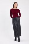 Bluz-Bordo Kayık Yaka Kol Büzgülü Bluz 2433-rulem