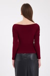 Bluz-Bordo Kayık Yaka Kol Büzgülü Bluz 2433-rulem